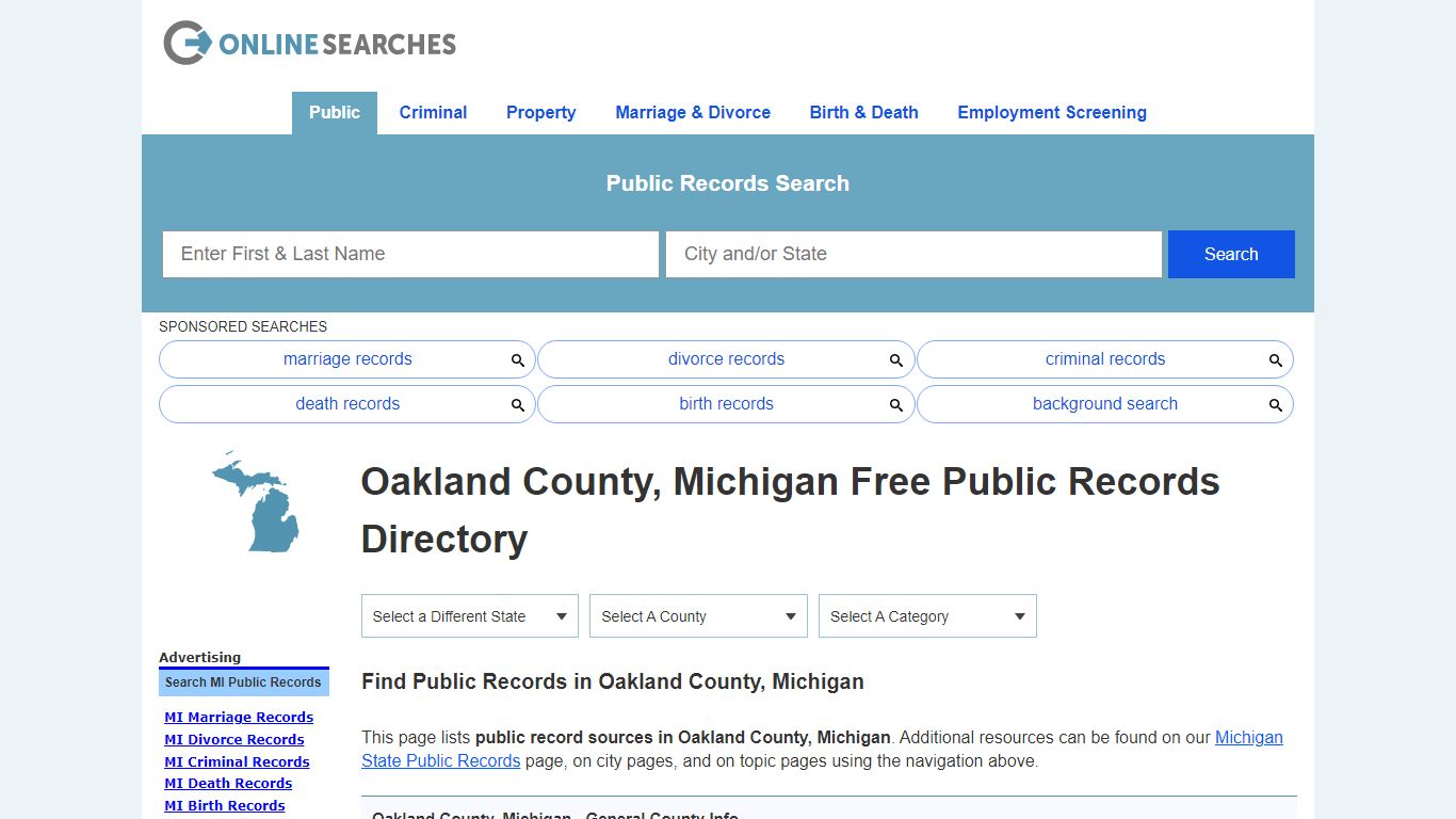 Oakland County, Michigan Public Records Directory